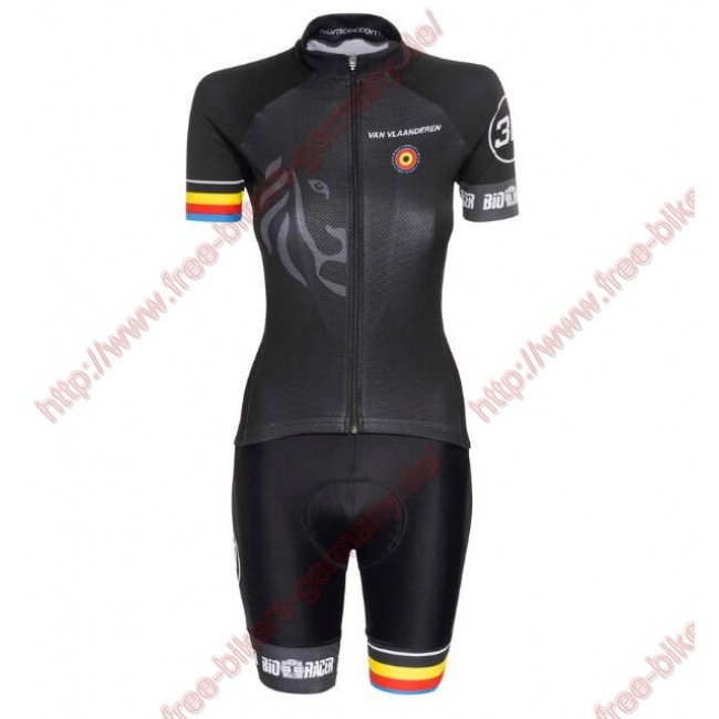 Radsport Bioracer Van Vlaanderen Damen schwarz 2018 Radbekleidung Satz Trikot Kurzarm+Trägerh Radtrikot Kaufen
