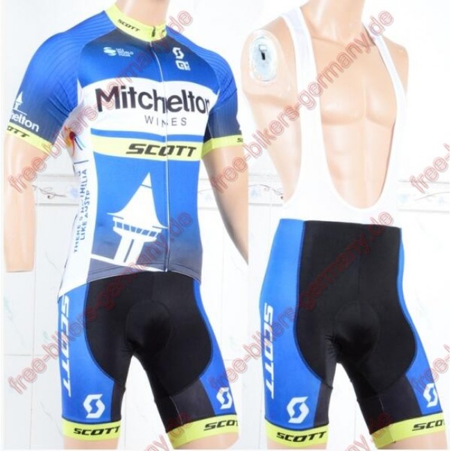 Profiteam 2018 Mitchelton Scott blau Radbekleidung Satz Trikot Kurzarm+Trägerh Radtrikot Kaufen