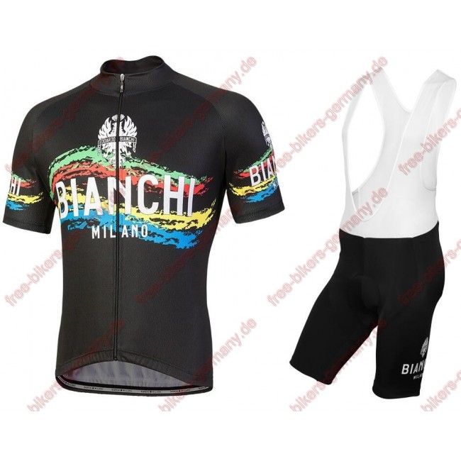 Profiteam 2018 Bianchi Milano Misegna schwarz Radbekleidung Satz Trikot Kurzarm+Trägerhosen Sets Radtrikot Kaufen