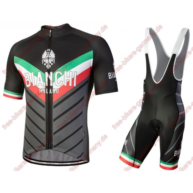 Profiteam 2018 Bianchi Milano Tiera schwarz Radbekleidung Satz Trikot Kurzarm+Trägerhosen Sets Radtrikot Kaufen
