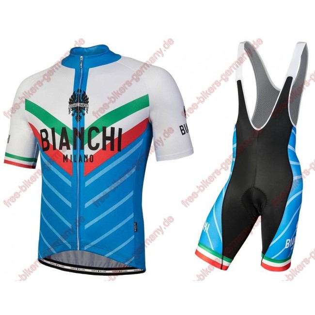 Profiteam 2018 Bianchi Milano Tiera Blau Weiß Radbekleidung Satz Trikot Kurzarm+Trägerhosen Sets Radtrikot Kaufen
