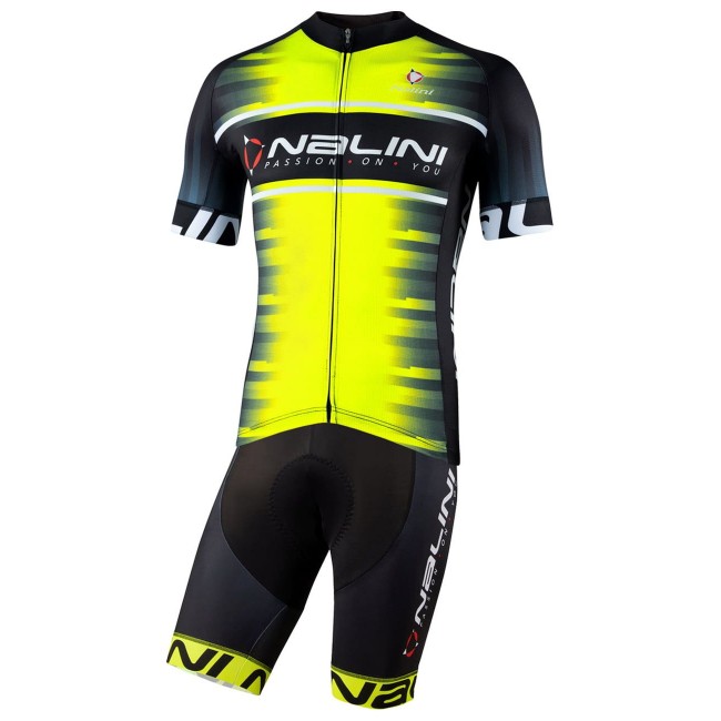 Radsport-Set (Radtrikot BORGO+Trägerhose VILLAGGIO) schwarz/neongelb