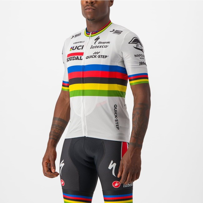 Soudal Quick-Step Straßenrad Weltmeister Regenbogentrikot 2023 Competizione Radtrikot kurzarm-Radsport-Profi-Team Radtrikot Kaufen Soudal Quick-Step Straßenrad Weltmeister Regenbogentrikot 2023 Competizione Radtrikot kurzarm-Radsport-Profi-Team Radtrikot Kaufen