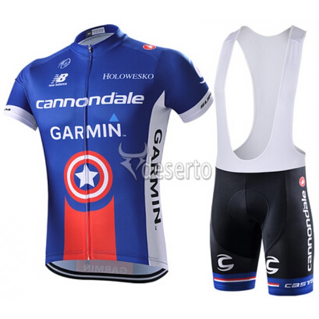 2015 Garmin Cannondale Fahrradbekleidung Satz Fahrradtrikot Kurzarm Trikot und Kurz Trägerhose Blau Radtrikot Kaufen