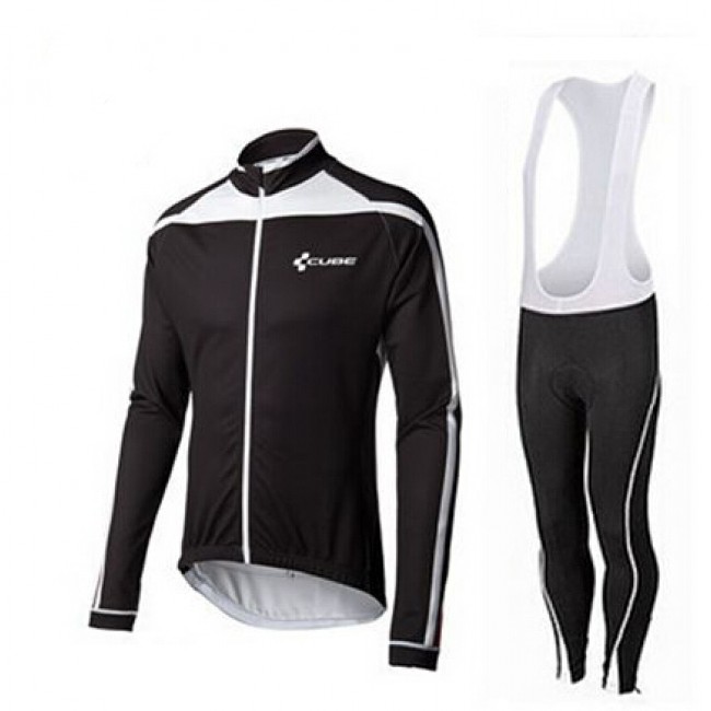 2015 Cube schwarz Weiß Fahrradbekleidung Radtrikot Satz Langarm und Lange Trägerhose Weiß Radtrikot Kaufen