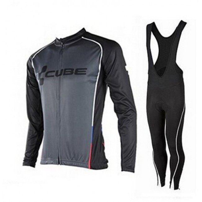 2015 Cube schwarz Fahrradbekleidung Radtrikot Satz Langarm und Lange Trägerhose schwarz Radtrikot Kaufen