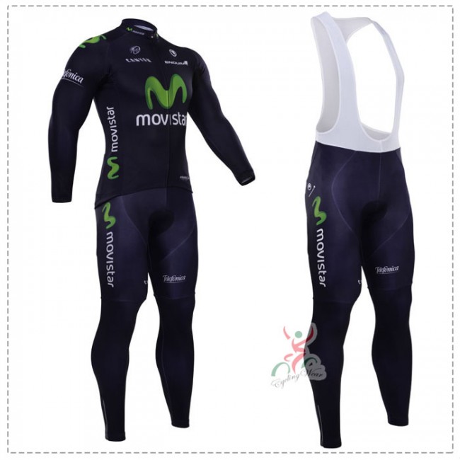 2015 Movistar Fahrradbekleidung Radtrikot Satz Langarm und Lange Trägerhose Radtrikot Kaufen