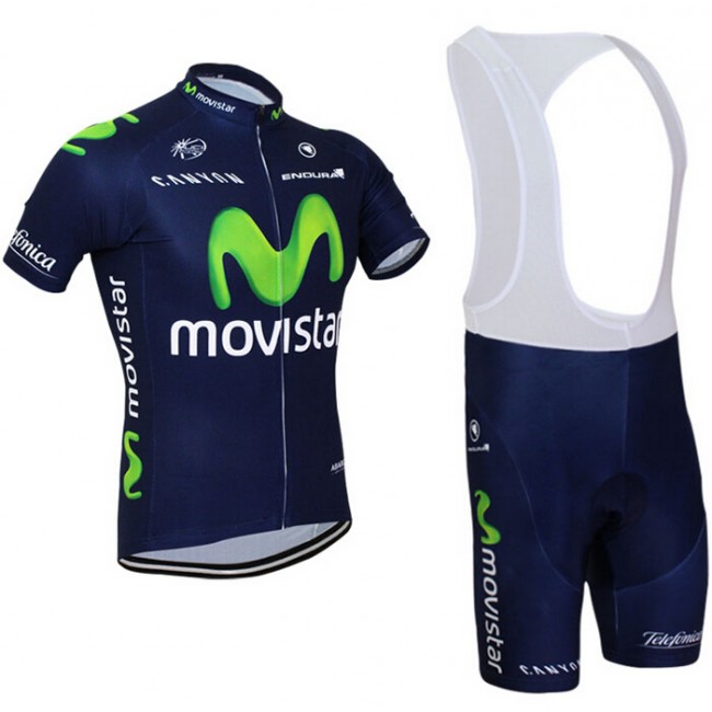 2015 Movistar Fahrradbekleidung Satz Fahrradtrikot Kurzarm Trikot und Kurz Trägerhose Radtrikot Kaufen