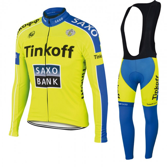 2015 Saxo Bank Tinkoff Fahrradbekleidung Radtrikot Satz Langarm und Lange Trägerhose Radtrikot Kaufen