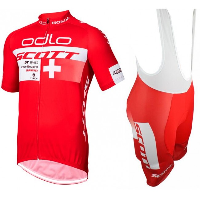 2015 Odlo Scott Swiss Rote Fahrradbekleidung Satz Fahrradtrikot Kurzarm Trikot und Kurz Trägerhose Radtrikot Kaufen
