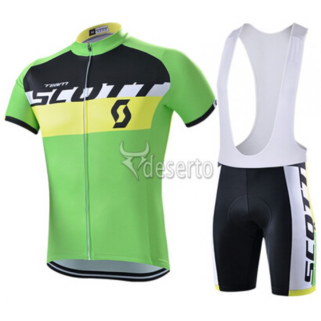 2015 Scott Fahrradbekleidung Satz Fahrradtrikot Kurzarm Trikot und Kurz Trägerhose Grün Radtrikot Kaufen