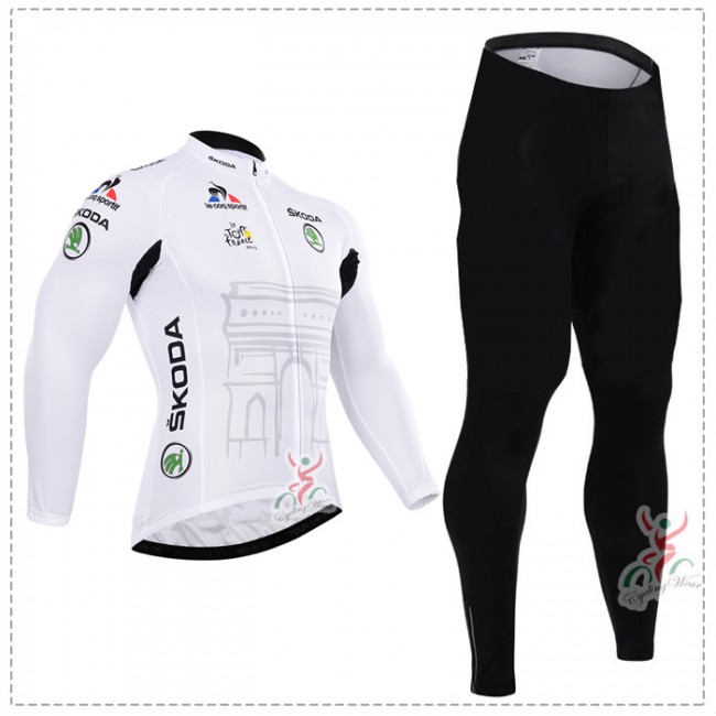 2015 Tour de France Blanc Fahrradbekleidung Radtrikot Satz Langarm und Lange Fahrradhose Radtrikot Kaufen