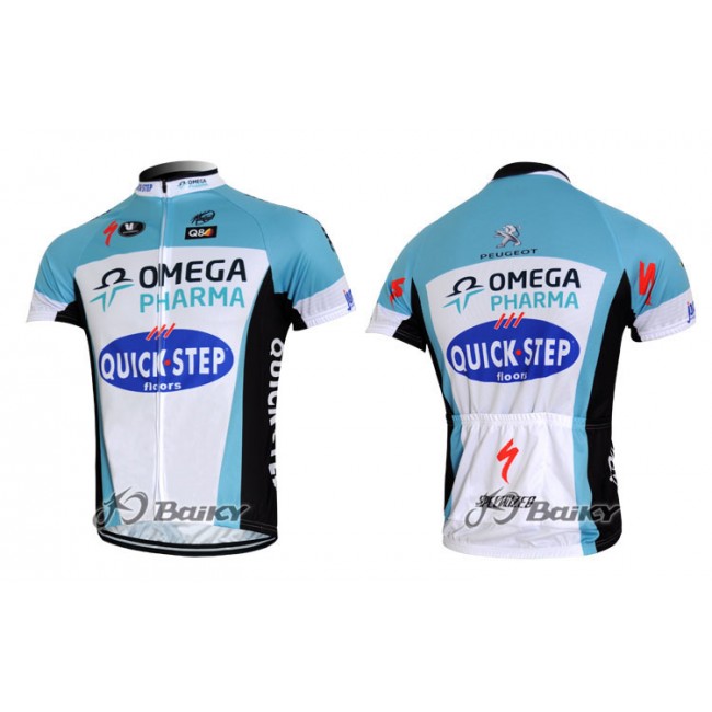 2012 Omega Pharma-Quick Step Radtrikot Kurzarm Weiß Blau Radtrikot Kaufen