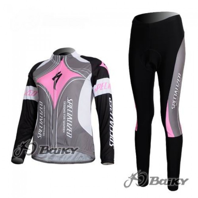 Specialized Pro Team S-Works Radbekleidung Satz Fahrradtrikot Langarm und Lang Radhose Rosa Grau Damen Radtrikot Kaufen