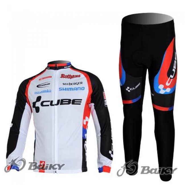 Cube Fintro Pro Team Radbekleidung Satz Fahrradtrikot Langarm und Lang Radhose Weiß Schwarz Radtrikot Kaufen