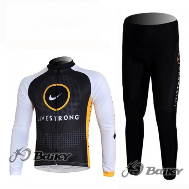 Livestrong Radbekleidung Satz Fahrradtrikot Langarm und Lang Radhose Schwarz Weiß Radtrikot Kaufen