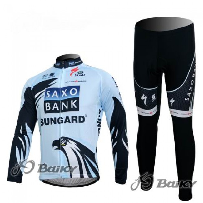 Saxo Bank Sungard Pro Team Radbekleidung Satz Fahrradtrikot Langarm und Lang Radhose Weiß Schwarz Radtrikot Kaufen