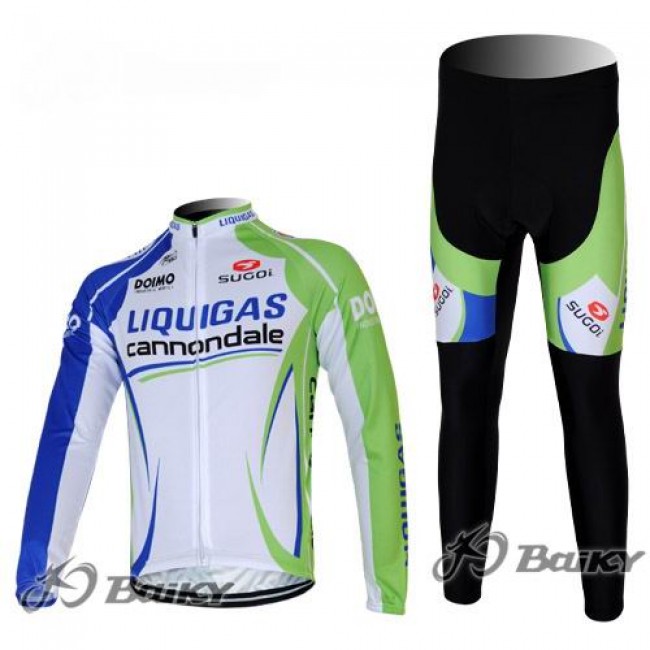 Liquigas Cannondale Pro Team Radbekleidung Satz Fahrradtrikot Langarm und Lang Radhose Grün Weiß Radtrikot Kaufen