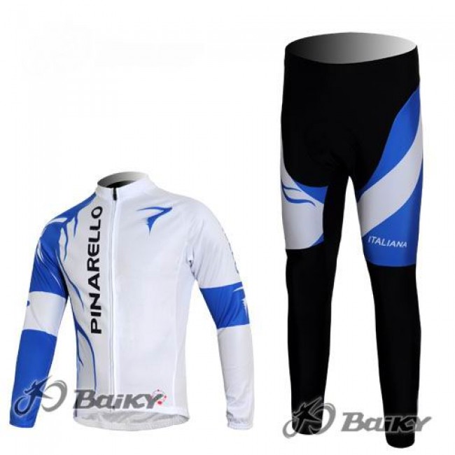 Pinarello Pro Team Radbekleidung Satz Fahrradtrikot Langarm und Lang Radhose Weiß Blau Radtrikot Kaufen