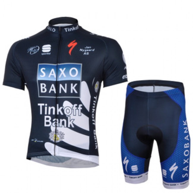 2013 Saxo Bank Tinkoff Pro Team Radtrikot Kurzarm und Kurz Radhose Kits Dunkel Blau Radtrikot Kaufen