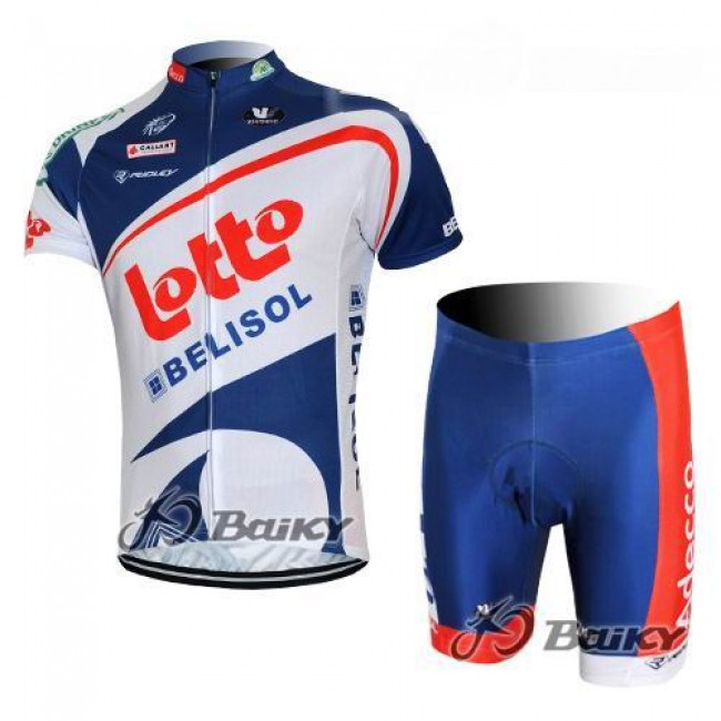2012 Lotto Belisol Radbekleidung Radtrikot Kurzarm und Fahrradhosen Kurz Weiß Blau Radtrikot Kaufen
