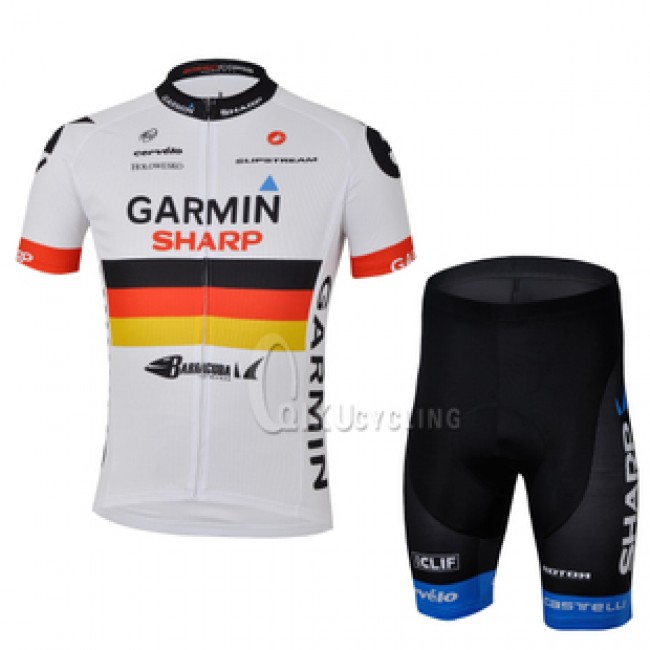 2013 Garmin Sharp Barracuda Deutsche Champion Radtrikot Kurzarm und Kurz Radhose Kits Weiß Schwarz Radtrikot Kaufen