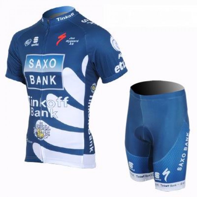 2013 Saxo Bank Tinkoff Pro Team Radtrikot Kurzarm und Kurz Radhose Kits Blau Radtrikot Kaufen