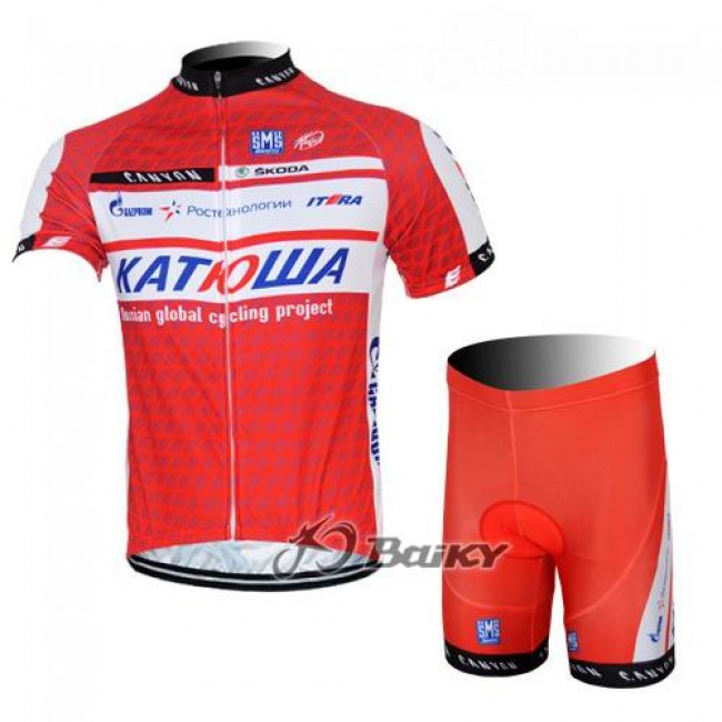 Katusha Russland Radbekleidung Radtrikot Kurzarm und Fahrradhosen Kurz Rot Radtrikot Kaufen
