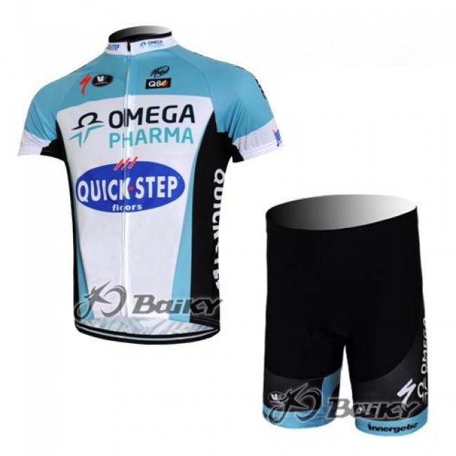 2012 Omega Pharma-Quick Step Radbekleidung Radtrikot Kurzarm und Fahrradhosen Kurz Weiß Blau Radtrikot Kaufen