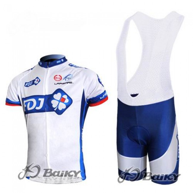 FDJ-BigMat Pro Team Radtrikot Kurzarm Kurz Trägerhose Kits Weiß Blau Radtrikot Kaufen