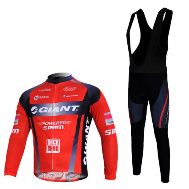 Giant Sram Pro Team Fahrradbekleidung Radtrikot Satz Langarm und Lange Trägerhose Rot Schwarz Radtrikot Kaufen
