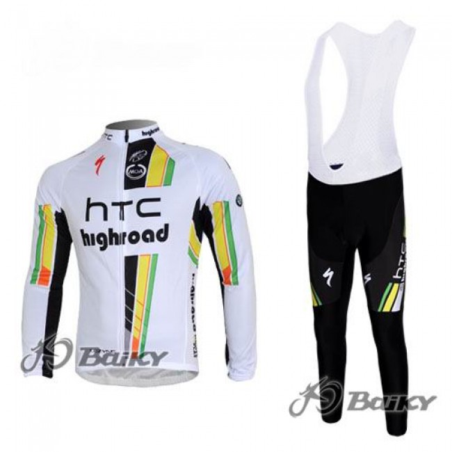 HTC-Highroad Pro Team Fahrradbekleidung Radtrikot Satz Langarm und Lange Trägerhose Weiß Grün Radtrikot Kaufen