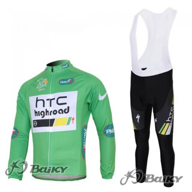 HTC-Highroad Pro Team Fahrradbekleidung Radtrikot Satz Langarm und Lange Trägerhose Grün Weiß Radtrikot Kaufen