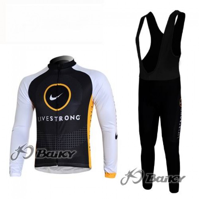Livestrong Fahrradbekleidung Radtrikot Satz Langarm und Lange Trägerhose Schwarz Weiß Radtrikot Kaufen