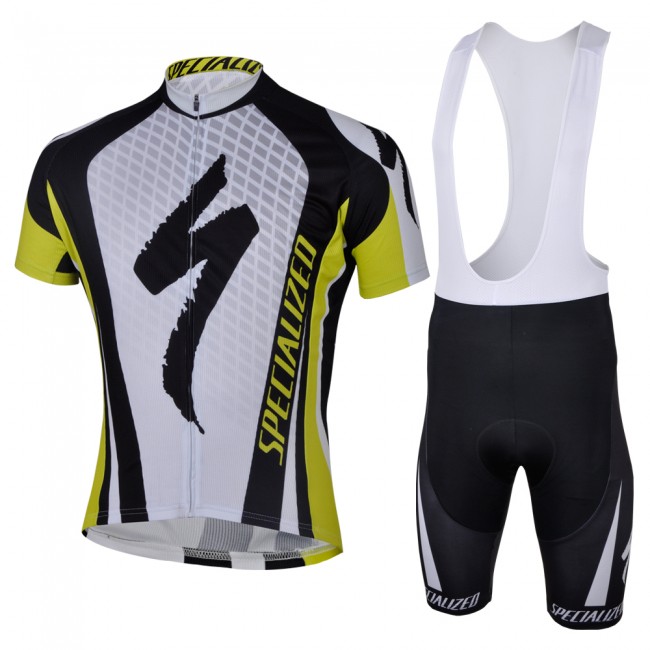 2013 Specialized Fahrradbekleidung Satz Fahrradtrikot Kurzarm Trikot und Kurz Trägerhose Weiß Schwarz Gelb Radtrikot Kaufen