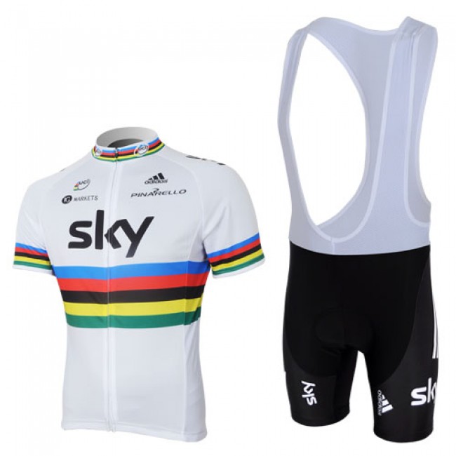 2013 Team Sky UCI Fahrradbekleidung Satz Fahrradtrikot Kurzarm Trikot und Kurz Trägerhose Weiß Schwarz Radtrikot Kaufen