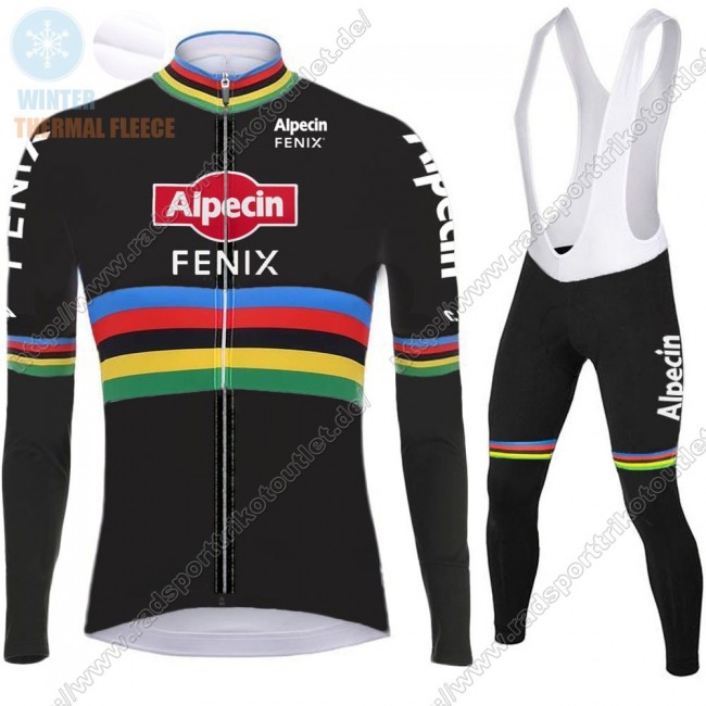 Profiteams Winter 2021 Alpecin Fenix World Champion Schwarz Radsport Fahrradbekleidung Trikot Langarm+Lang Trägerho Radtrikot Kaufen