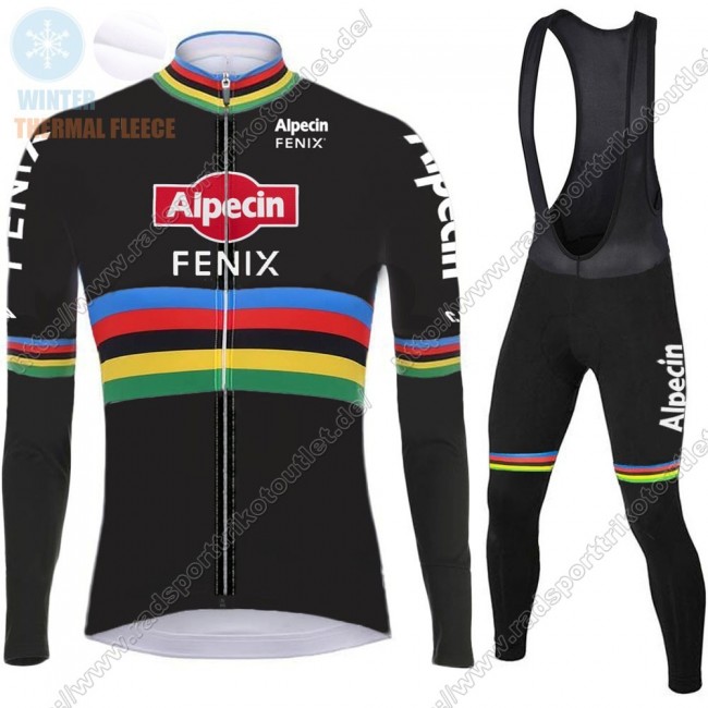 Profiteams Winter 2021 Alpecin Fenix World Champion Schwarz Radsport Fahrradbekleidung Trikot Langarm+Lang Trägerho Radtrikot Kaufen