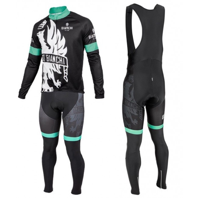 2016 Bianchi Milano Sorisole Schwarz-Grün Fahrradbekleidung Satz Radtrikot Langarm+Lang Trägerhose Radtrikot Kaufen