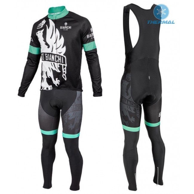 2016 Bianchi Milano Sorisole Schwarz-Grün thermisch Fahrradbekleidung Satz Radtrikot Langarm+Lang Trägerhose Radtrikot Kaufen