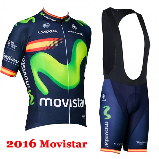 2016 Movistar Fahrradbekleidung Satz Fahrradtrikot Kurzarm Trikot und Kurz Trägerhose 03 Radtrikot Kaufen