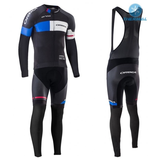 2016 Orbea Team Pro Schwarz-Blau thermisch Fahrradbekleidung Satz Radtrikot Langarm+Lang Trägerhose Radtrikot Kaufen