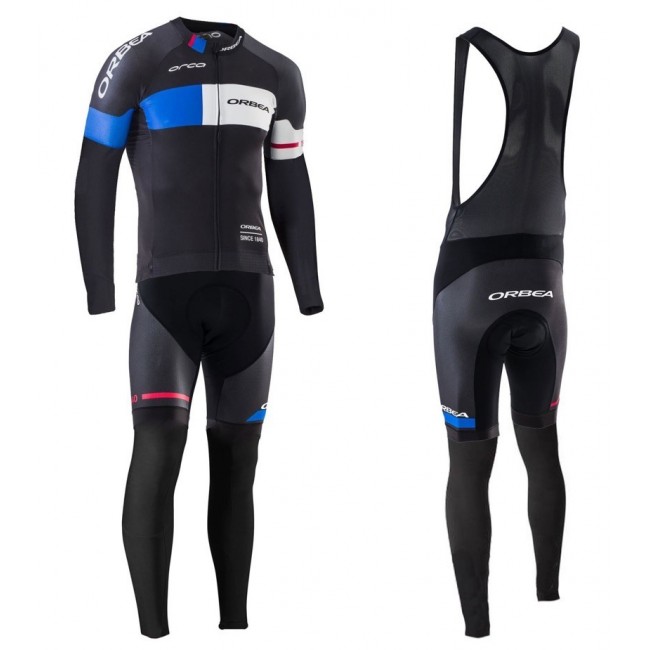 2016 Orbea Team Pro Schwarz-Blau Fahrradbekleidung Satz Radtrikot Langarm+Lang Trägerhose Radtrikot Kaufen
