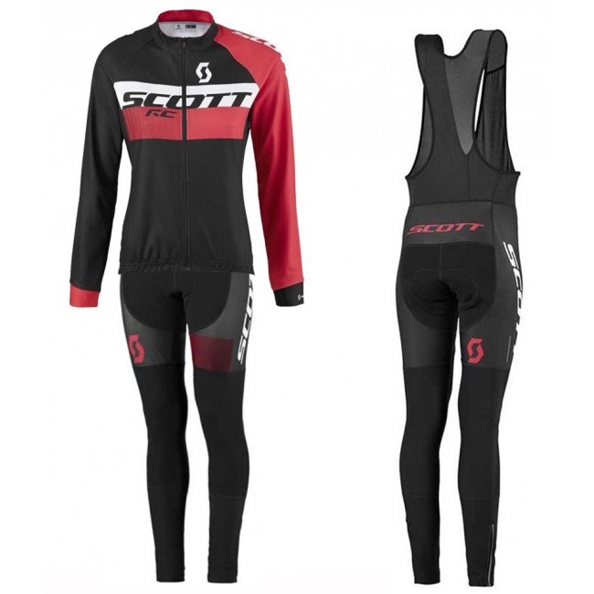 2016 Scott RC Schwarz-Rot Damen Fahrradbekleidung Satz Radtrikot Langarm+Lang Trägerhose Radtrikot Kaufen