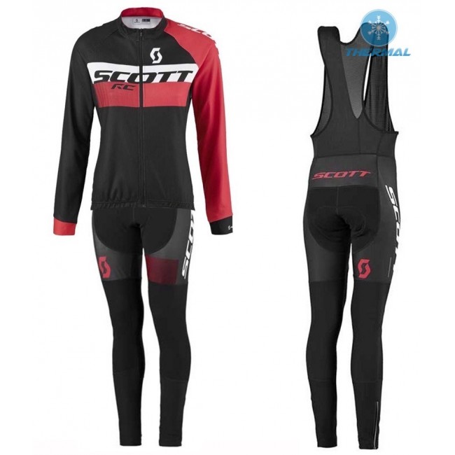 2016 Scott RC Schwarz-Rot Damen thermisch Fahrradbekleidung Satz Radtrikot Langarm+Lang Trägerhose Radtrikot Kaufen