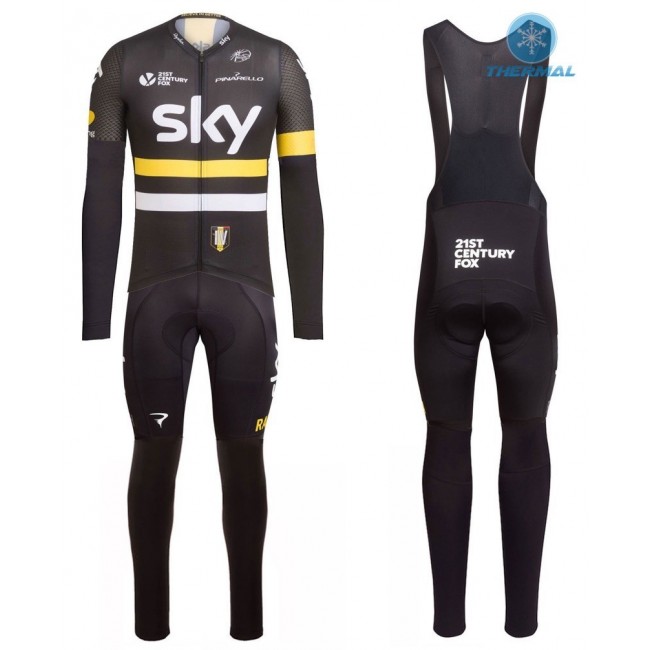 2016 Team Sky IV Schwarz-Gelb thermisch Fahrradbekleidung Satz Radtrikot Langarm+Lang Trägerhose Radtrikot Kaufen