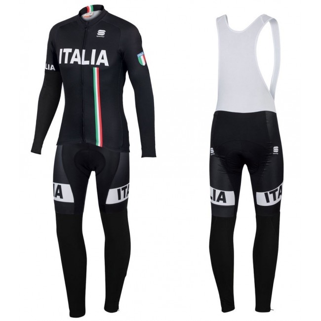 2016 Sportful Italy IT Schwarz Fahrradbekleidung Satz Radtrikot Langarm+Lang Trägerhose Radtrikot Kaufen