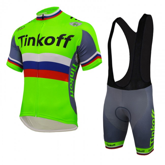 2016 Tinkoff Saxo Bank russo Fluo Green Fahrradbekleidung Satz Fahrradtrikot Kurzarm Trikot und Kurz Trägerhose Radtrikot Kaufen