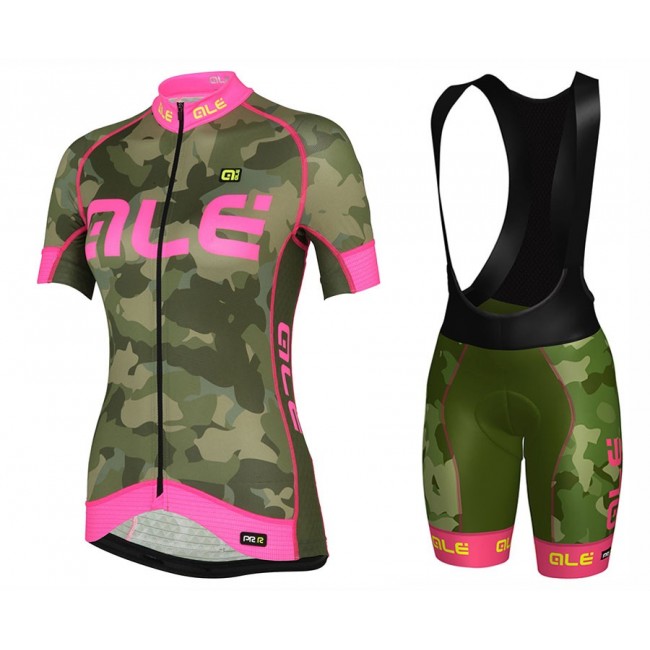 2017 Damen Ale Graphics PRR Camo Grün-Rose Fahrradbekleidung Satz Radtrikot Kurzarm+Kurz Trägerhose Radtrikot Kaufen