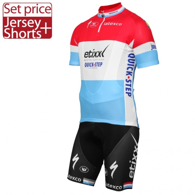 ETIXX-QUICK STEP 2017 Luxembourgian Champion Rot Blau Fahrradbekleidung Satz Radtrikot Kurzarm+Kurz Radhose Radtrikot Kaufen